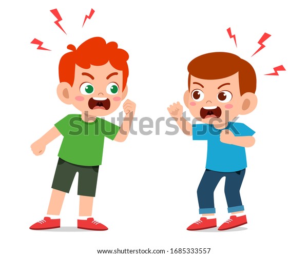 Cute Kid Boys Fight Argue Each Stock Vector (Royalty Free) 1685333557 Kids Argue Clipart