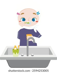 Cute kid brush her teeth