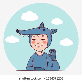 Cute kid in carnival costume. Vector illustration