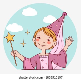 Cute kid in carnival costume. Vector illustration