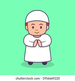Cute Kid Cartoon Character design. Cute Muslim Cartoon Character. Cute Muslim Eid Mubarak character