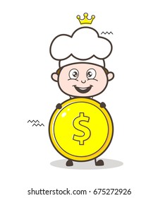Cute Kid Cartoon Chef with Dollar Coin Vector Illustration