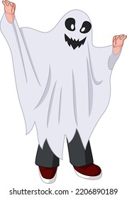 Cute kid cartoon wearing ghost costume