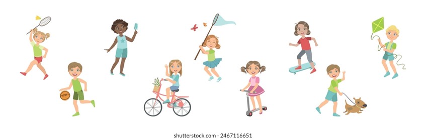 Cute Kid Character Playing and Having Fun Vector Set