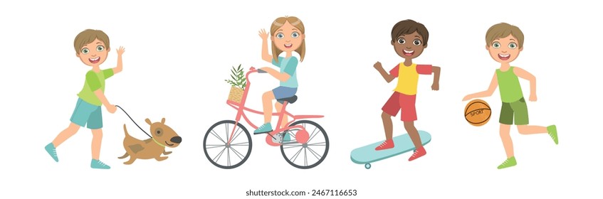 Cute Kid Character Playing and Having Fun Vector Set