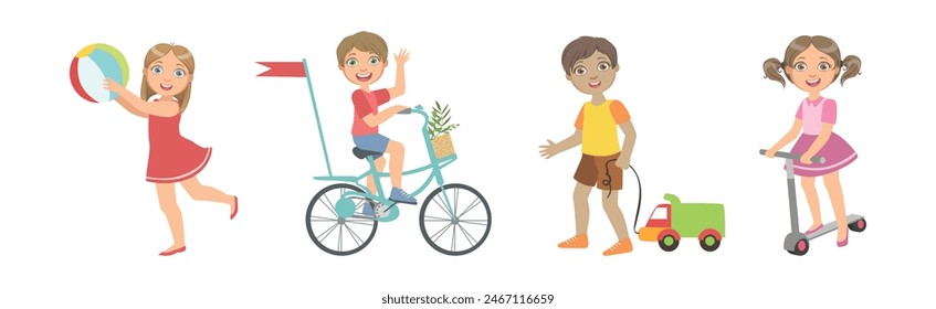 Cute Kid Character Playing and Having Fun Vector Set