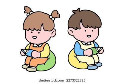 A cute kid character, reading a book, studying and doing homework, isolated on a background, for a back-to-school concept.