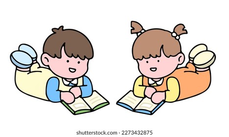 Un lindo personaje infantil, leyendo un libro, estudiando y haciendo deberes, aislado en un fondo, para un concepto de regreso a la escuela.
