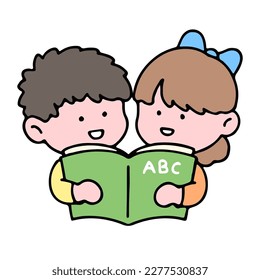 Ein süßer Charakter, der ein Buch liest, Hausaufgaben studiert und macht, einzeln auf einem Hintergrund, für ein Konzept von hinten in der Schule.
