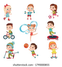 Cute Kid Characters Doing Sport Vector Stock Vector (Royalty Free ...