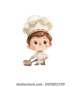 cute kid chef vector illustration in watercolour style