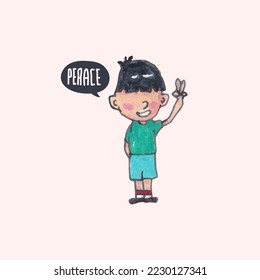 Cute kid in childish style. Vector Illustration. Can be used for fabric and textile, wallpapers, backgrounds, home decor, posters, cards.