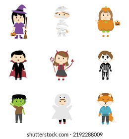 cute kid clipart element of boys and girls wearing Halloween costume for Halloween day