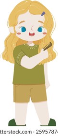 Cute kid combs the hair