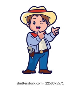 Cute kid in a cowboy costume, vector cartoon illustration