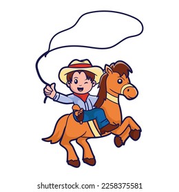 Niño lindo con vestuario de vaquero, ilustración vectorial de dibujos animados
