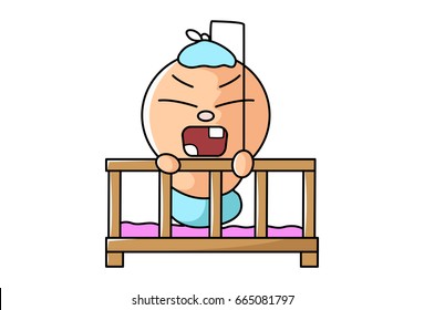 Cute Kid in a cradle. vector Illustration. Isolated on white background.
