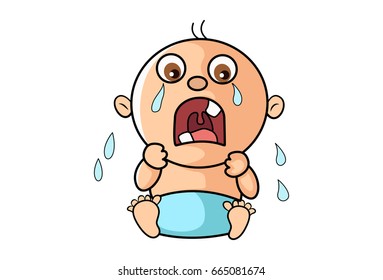 Cute Kid Crying. vector Illustration. Isolated on white background.