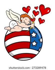 Cute Kid Cupid Sleeping on USA Flag Ball