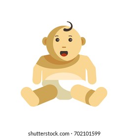 Cute kid with curled forelock little child in diapers