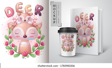 Cute kid deer - poster and merchandising. Vector eps 10