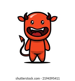 Cute kid with devil halloween mascot costume