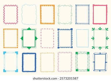 Cute kid doodle frames. Cartoon childish decorative photo picture frames, hand drawn square round oval rectangle shapes with lines. Vector isolated set.