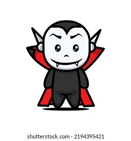 Cute kid with dracula halloween mascot costume
