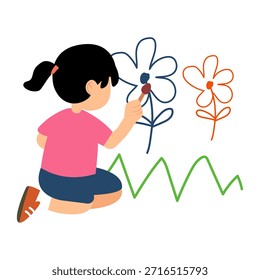 Cute Kid Drawing on Wall Illustration for Creative Expression