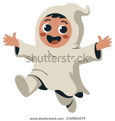 Cute Kid Dressed in a Ghost Costume for Halloween Celebrations Vector