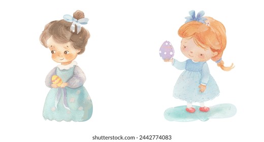 cute kid easter celebration watercolor vector illustration