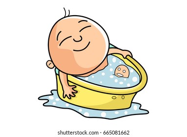 Cute Kid enjoying the bath. vector Illustration. Isolated on white background.