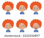 cute kid face expression emoji emoticon set