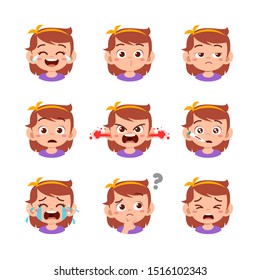 cute kid face expression emoji emoticon set