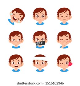 cute kid face expression emoji emoticon set