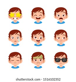 cute kid face expression emoji emoticon set