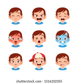 Cute Kid Face Expression Emoji Emoticon Set