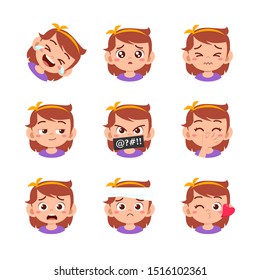 Cute Kid Face Expression Emoji Emoticon Set