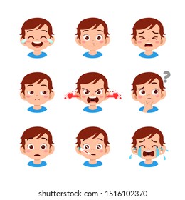 cute kid face expression emoji emoticon set