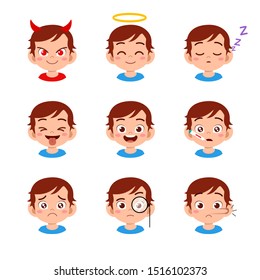 cute kid face expression emoji emoticon set