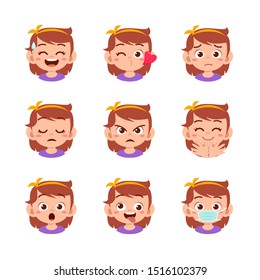 Cute Kid Face Expression Emoji Emoticon Set