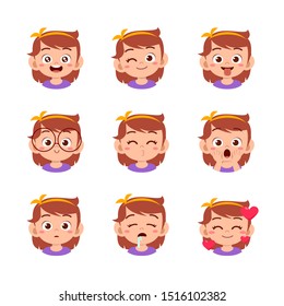 cute kid face expression emoji emoticon set