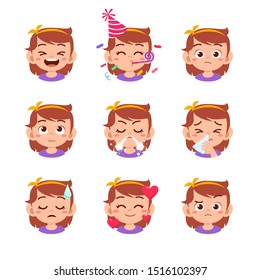 cute kid face expression emoji emoticon set