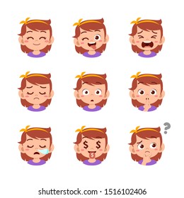 cute kid face expression emoji emoticon set