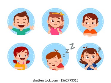 cute kid face expression emoji emoticon set