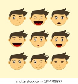 Cute kid face expression emoji emoticon set. Great for cover children's books, school books, teaching materials, posters, etc.