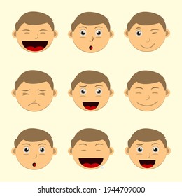 Cute kid face expression emoji emoticon set. Great for cover children's books, school books, teaching materials, posters, etc.