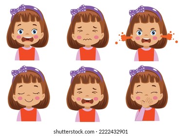 cute kid face expression emoji emoticon set