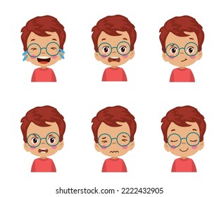cute kid face expression emoji emoticon set
