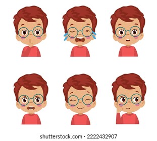 conjunto de emoticonos emoji de expresión de cara de niño lindo